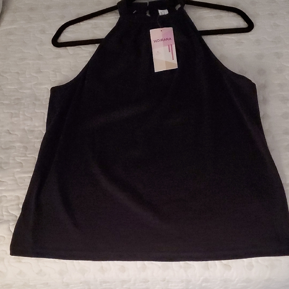 Black Tank Top with High Neckline and Sleeveless Design